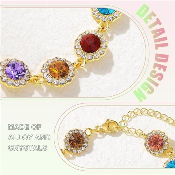 Colorful Crystal Jewelry Set Necklace Earrings Rhinestone Sparkly Party Gift Wom - Picture 5 of 7